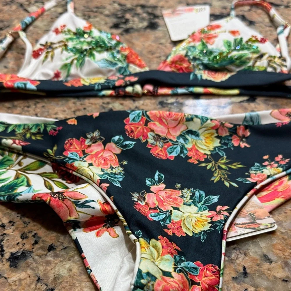 Agua Bendita beaded Agua Gypsy Lola Floral Bikini NWT